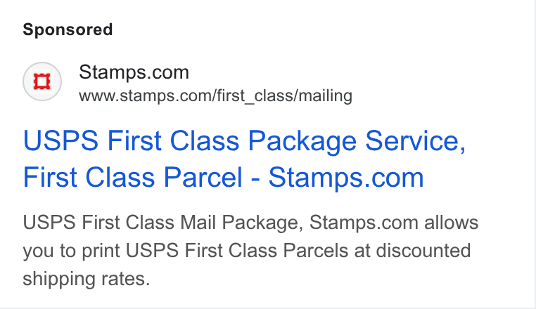 Stamps.com ad on Google Ads: www.stamps.com/first_class/mailing USPS First Class Package Service, First Class Parcel-Stamps.com USPS First Class Mail Package, Stamps.com allows you to print USPS First Class Parcels at discounted shipping rates.