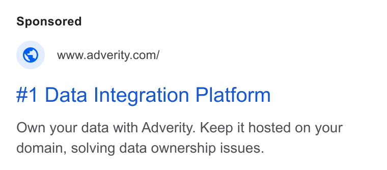 Adverity ad on Google Ads: #1 Data Integration Platform Own your data with Adverity. Keep it hosted on your domain, solving data ownership issues.