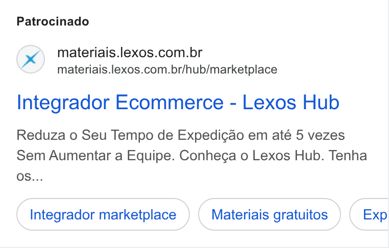 Lexos ad on Google Ads: materiais.lexos.com.br/hub/marketplace Integrador Ecommerce - Lexos Hub Reduza o Seu Tempo de Expedicao em até 5 vezes Sem Aumentar a Equipe. Conhega o Lexos Hub. Tenha OS... Integrador marketplace Materiais gratuitos
