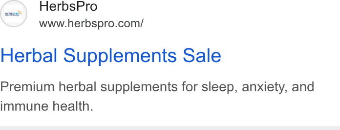 AfterShip ad on Google Ads: Herbal Supplements Sale Premium herbal supplements for sleep, anxiety, and immune health.