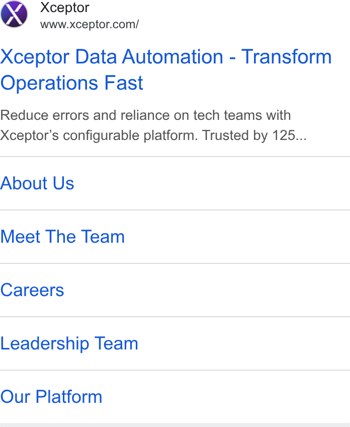 Xceptor ad on Google Ads: Xceptor Data Automation - Transform Operations Fast Reduce errors and reliance on tech teams with Xceptor’s configurable platform. Trusted by 125... About Us Meet The Team Careers Leadership Team Our Platform