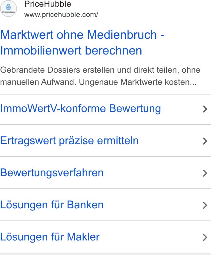 PriceHubble ad on Google Ads: Marktwert ohne Medienbruch - Immobilienwert berechnen Gebrandete Dossiers erstellen und direkt teilen, ohne manuellen Aufwand. Ungenaue Marktwerte kosten... Immo Wert V-konforme Bewertung > Ertragswert prazise ermitteln > Bewertungsverfahren > Ldésungen fur Banken > Ldésungen fiir Makler >