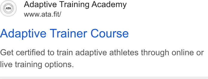 Give Lively ad on Google Ads: Adaptive Training Academy www.ata.fit/ Adaptive Trainer Course Get certified to train adaptive athletes through online or live training options.