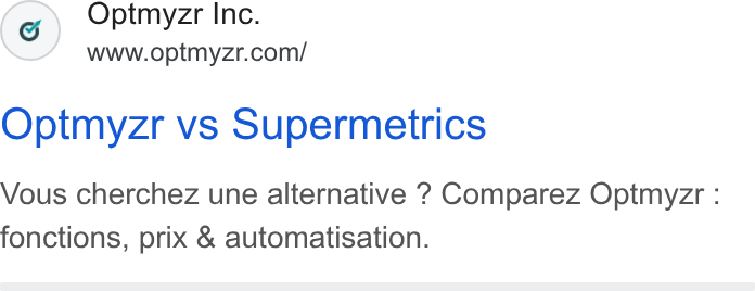 Optmyzr ad on Google Ads: Optmyzr vs Supermetrics Vous cherchez une alternative ? Comparez Optmyzr : fonctions, prix & automatisation.