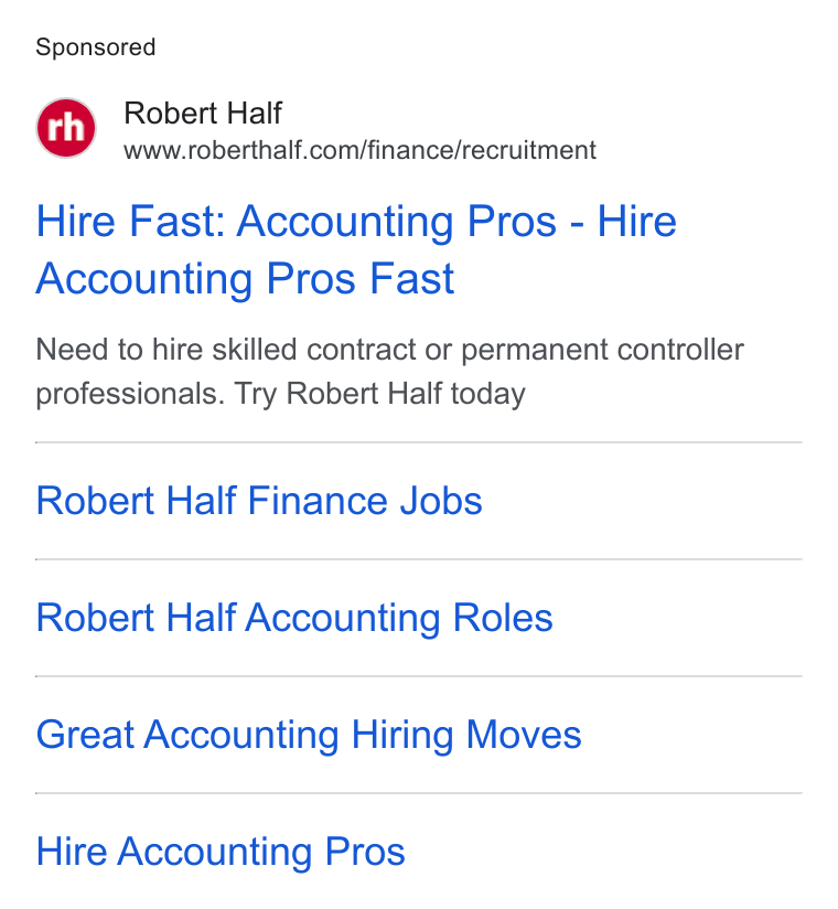 Robert Half International ad on Google Ads: Hire Fast: Accounting Pros - Hire Accounting Pros Fast Need to hire skilled contract or permanent controller professionals. Try Robert Half today Robert Half Finance Jobs Robert Half Accounting Roles Great Accounting Hiring Moves Hire Accounting Pros