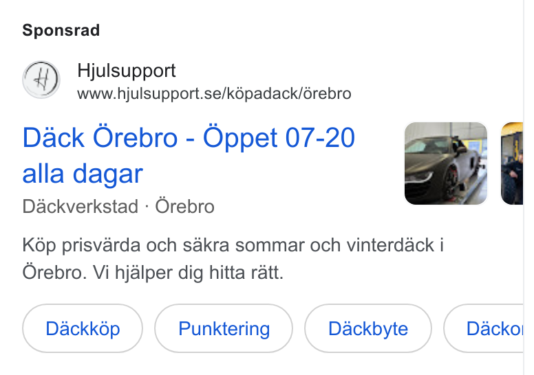 Boka.se ad on Google Ads: Sponsrad Dack Orebro - Oppet 07-20 alla dagar Dackverkstad - Orebro Kop prisvarda och sakra sommar och vinterdack i Orebro. Vi hjalper dig hitta ratt. Dackk6p Punktering Dackbyte