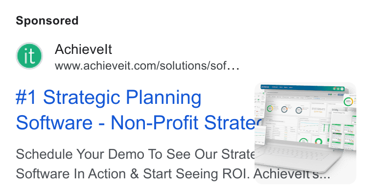 AchieveIt ad on Google Ads: #1 Strategic Planning | Software - Non-Profit Strate i rae