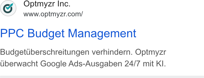 Optmyzr ad on Google Ads: PPC Budget Management Budgetuberschreitungen verhindern. Optmyzr uberwacht Google Ads-Ausgaben 24/7 mit KI.