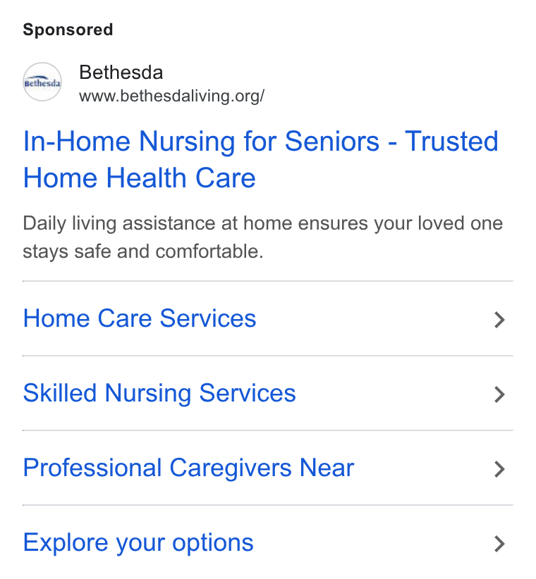 Roobrik ad on Google Ads: In-Home Nursing for Seniors - Trusted Home Health Care Daily living assistance at home ensures your loved one stays safe and comfortable. Home Care Services > Skilled Nursing Services > Professional Caregivers Near > Explore your options >