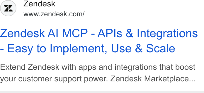 Zendesk WFM ad on Google Ads: Zendesk Al MCP - APIs & Integrations Easy to Implement, Use & Scale Extend Zendesk with apps and integrations that boost your customer support power. Zendesk Marketplace...