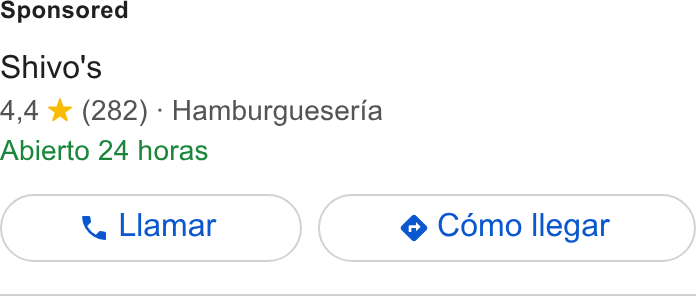 Fudo ad on Google Ads: Shivo's 4,4 ¥& (282) - Hamburgueseria Abierto 24 horas