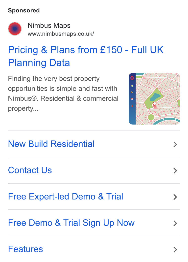 Nimbus ad on Google Ads: Pricing & Plans from £150 - Full UK Planning Data Finding the very best property on opportunities is simple and fast with Nimbus®. Residential & commercial property... n N Ay New Build Residential > Contact Us > Free Expert-led Demo & Trial > Free Demo & Trial Sign Up Now > Features >