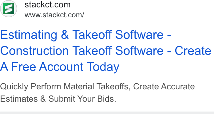 STACK Construction Technologies ad on Google Ads: www.stackct.com/ Estimating & Takeoff Software - Construction Takeoff Software - Create A Free Account Today Quickly Perform Material Takeoffs, Create Accurate Estimates & Submit Your Bids.