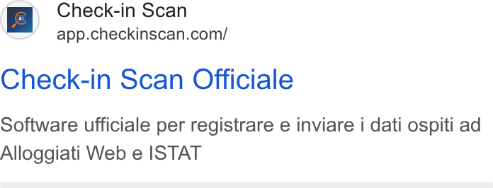 Check-in Scan ad on Google Ads: Check-in Scan Officiale Software ufficiale per registrare e inviare i dati ospiti ad Alloggiati Web e ISTAT