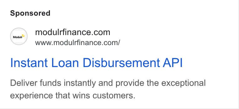 Modulr ad on Google Ads: www.modulrfinance.com/ Instant Loan Disbursement API Deliver funds instantly and provide the exceptional experience that wins customers.