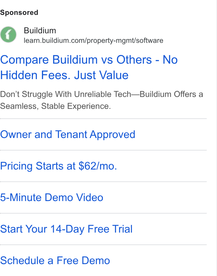 Buildium ad on Google Ads: Compare Buildium vs Others - No Hidden Fees. Just Value Don’t Struggle With Unreliable Tech—Buildium Offers a Seamless, Stable Experience. Owner and Tenant Approved Pricing Starts at $62/mo. 5-Minute Demo Video Start Your 14-Day Free Trial Schedule a Free Demo