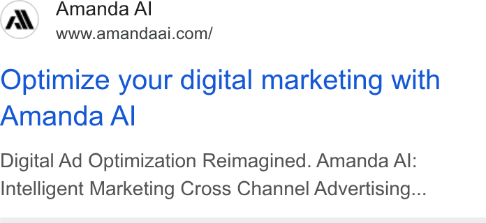 Amanda AI ad on Google Ads: Optimize your digital marketing with Amanda Al Digital Ad Optimization Reimagined. Amanda Al: Intelligent Marketing Cross Channel Advertising...