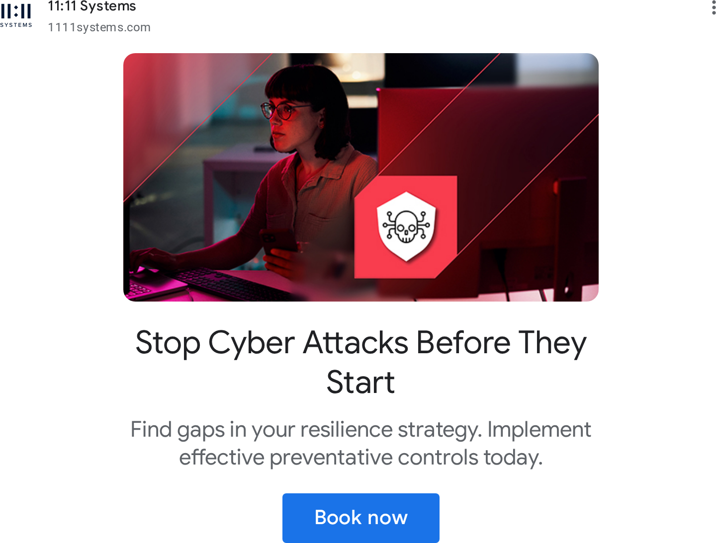 11:11 Systems ad on Google Ads