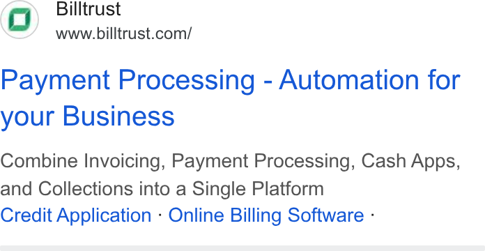 Billtrust Google ad: Search text ad