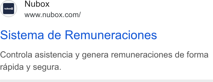 Nubox ad on Google Ads: Sistema de Remuneraciones Controla asistencia y genera remuneraciones de forma rapida y segura.