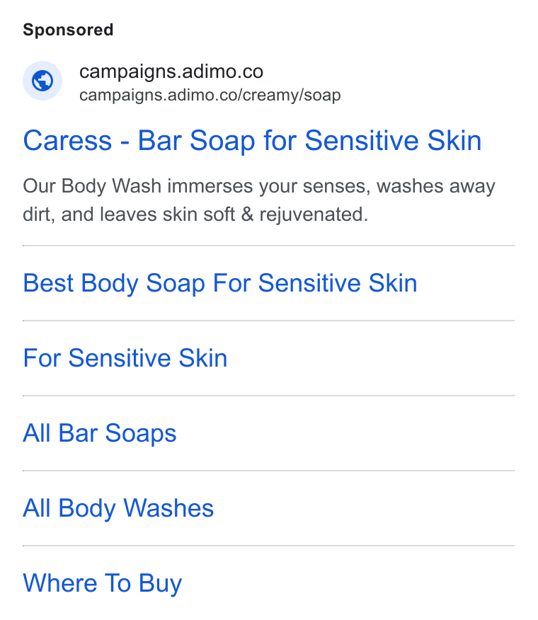 Adimo ad on Google Ads: = campaigns.adimo.co/creamy/soap Caress - Bar Soap for Sensitive Skin Our Body Wash immerses your senses, washes away dirt, and leaves skin soft & rejuvenated. Best Body Soap For Sensitive Skin For Sensitive Skin All Bar Soaps All Body Washes Where To Buy