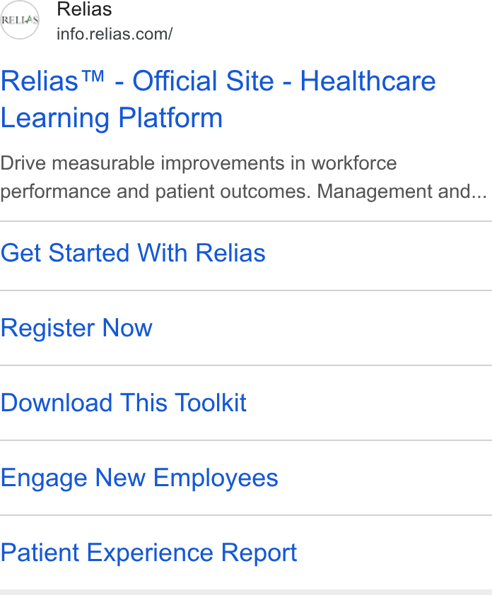 Relias ad on Google Ads: Relias™ - Official Site - Healthcare Learning Platform Drive measurable improvements in workforce performance and patient outcomes. Management and... Get Started With Relias Register Now Download This Toolkit Engage New Employees Patient Experience Report