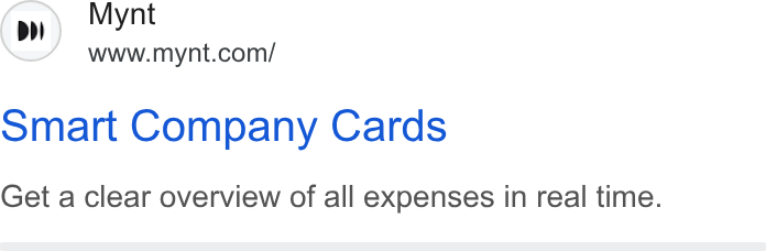 Mynt ad on Google Ads: smart Company Cards Get a clear overview of all expenses in real time.