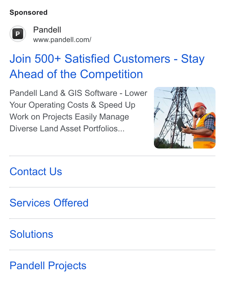 Pandell ad on Google Ads: Join 500+ Satisfied Customers - Stay Ahead of the Competition Pandell Land & GIS Software - Lower Your Operating Costs & Speed Up Work on Projects Easily Manage Diverse Land Asset Portfolios... Contact Us Services Offered Solutions Pandell Projects