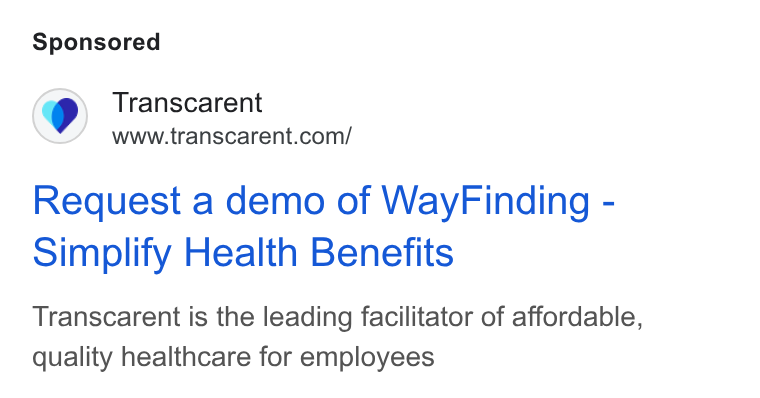 Accolade ad on Google Ads: Request a demo of Way Finding - Simplify Health Benefits Transcarent is the leading facilitator of affordable, quality healthcare for employees