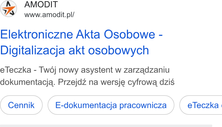 AMODIT ad on Google Ads: Elektroniczne Akta Osobowe - Digitalizacja akt osobowych e Teczka - Twoj nowy asystent w zarzadzaniu dokumentacjqa. Przejdz na wersje cyfrowa dzis E-dokumentacja pracownicza }) ( e Teczka.