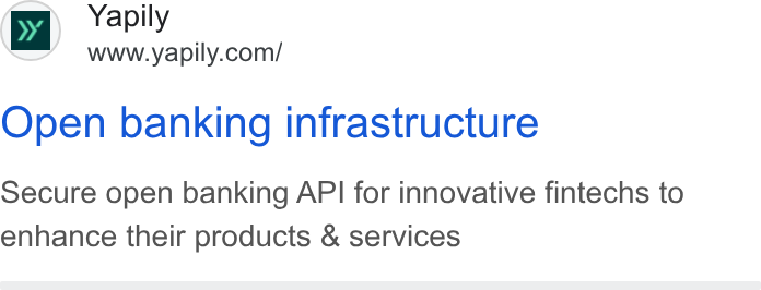 Yapily ad on Google Ads: Open banking infrastructure Secure open banking API for innovative fintechs to enhance their products & services