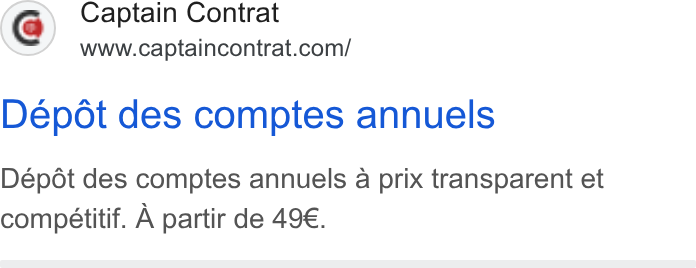 Captain Contrat ad on Google Ads: Depot des comptes annuels Dépdét des comptes annuels a prix transparent et compétitif. A partir de 49€.
