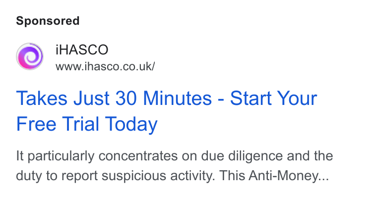 iHasco ad on Google Ads: Takes Just 30 Minutes - Start Your Free Trial Today It particularly concentrates on due diligence and the duty to report suspicious activity. This Anti-Money...