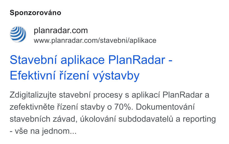 PlanRadar ad on Google Ads: www.planradar.com/stavebni/aplikace Stavebni aplikace Plan Radar - Efektivni rizeni vystavby Zdigitalizujte stavebni procesy s aplikaci Plan Radar a zefektivnéte fizeni stavby o 70%. Dokumentovani stavebnich zavad, Ukolovani subdodavatelt a reporting - v Se na jednom...