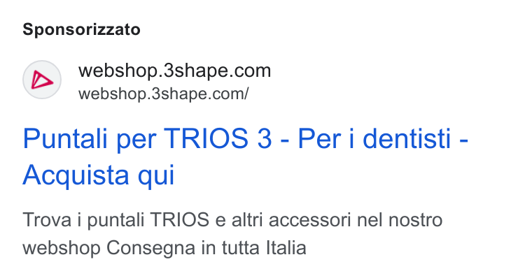 3Shape ad on Google Ads: webshop.3shape.com/ Puntali per TRIOS 3 - Per i dentisti - Acquista qui Trova i puntali TRIOS e altri accessori nel nostro webshop Consegna in tutta Italia