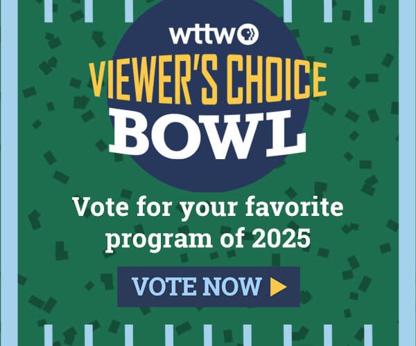 Ad: Limited-edition WTTW 2026 wall calendar, calendar open to January 2026 with All Creatures Great & Small's Mrs. Hall standing on a train platform with her dog and suitcase at her feet.