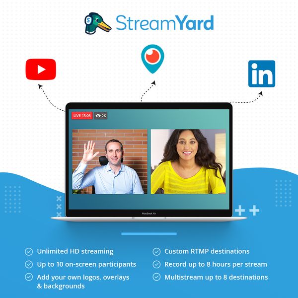 Create professional live streams and start growing your audience with StreamYard.